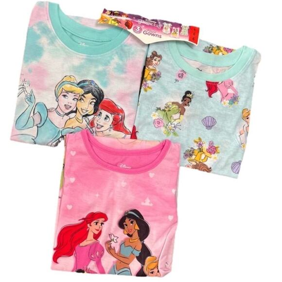 Disney Princess Girl's Pajamas Nightgowns 3 Pack Set Size 6 NWT - Picture 1 of 7